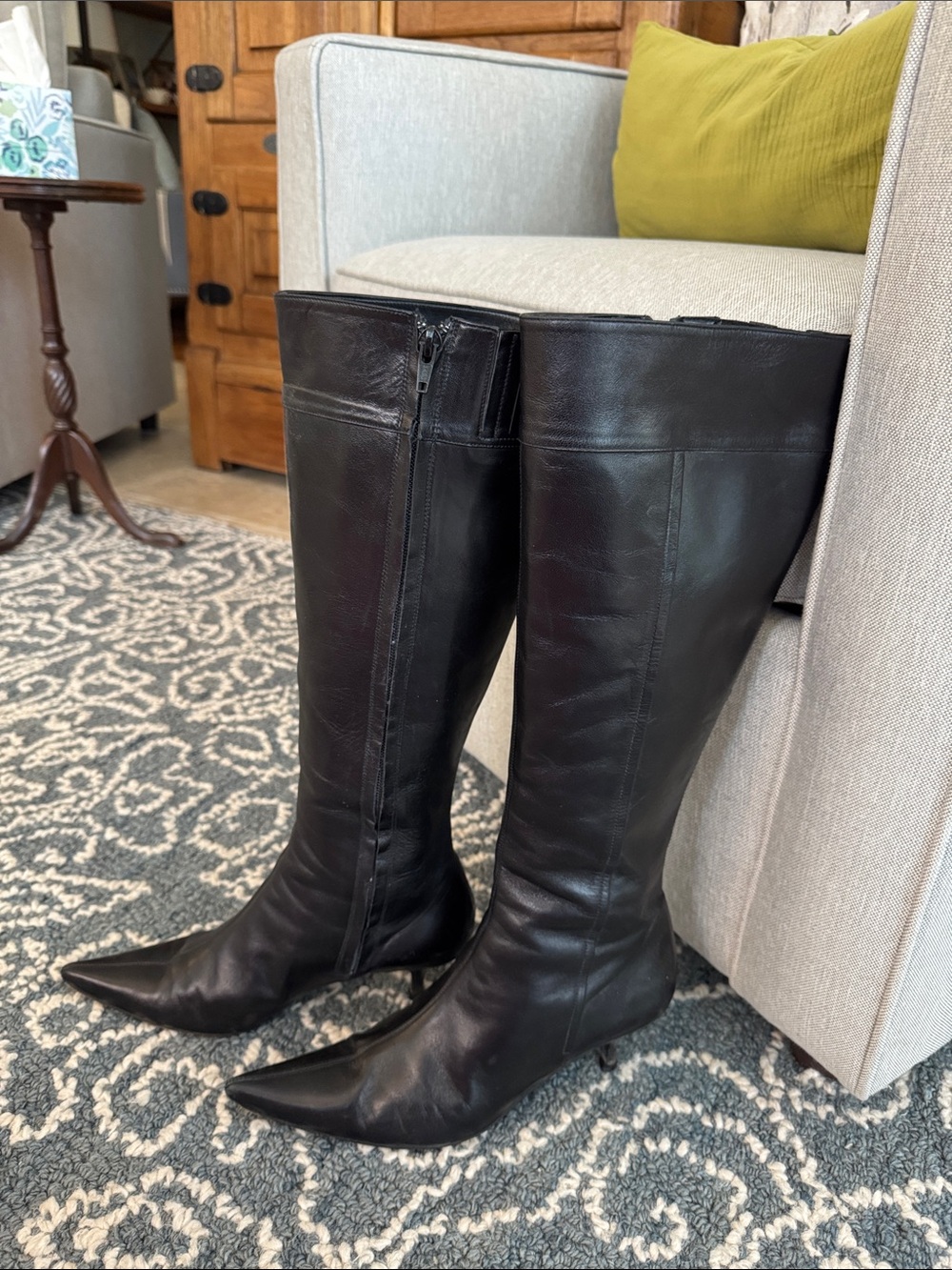 8M Banana Republic Black Leather Knee-High Pointed Toe Boots